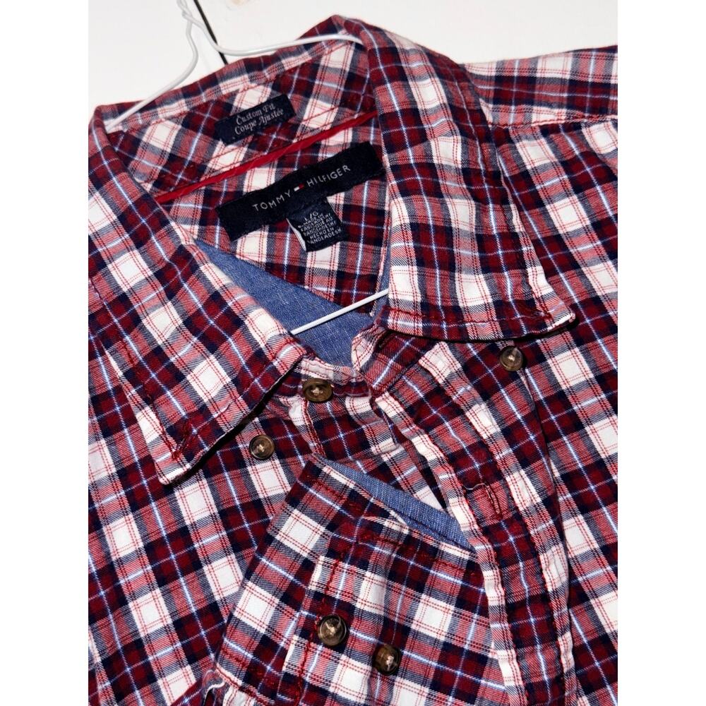 Tommy Hilfiger Custom Fit Shirt Mens Large Red Plaid Button Down Long Sleeve Cot